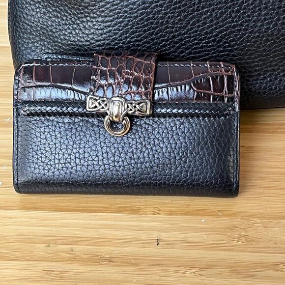 Brighton Designer Black Pebbled Leather & Brown Croc Shoulder Bag Wallet C18510 - Picture 7 of 15